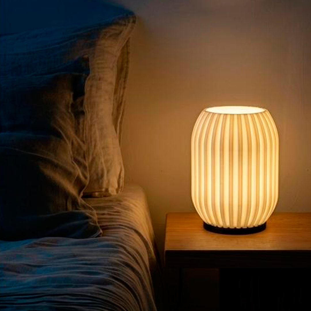 Honeycomb Table Lamp White lit at night